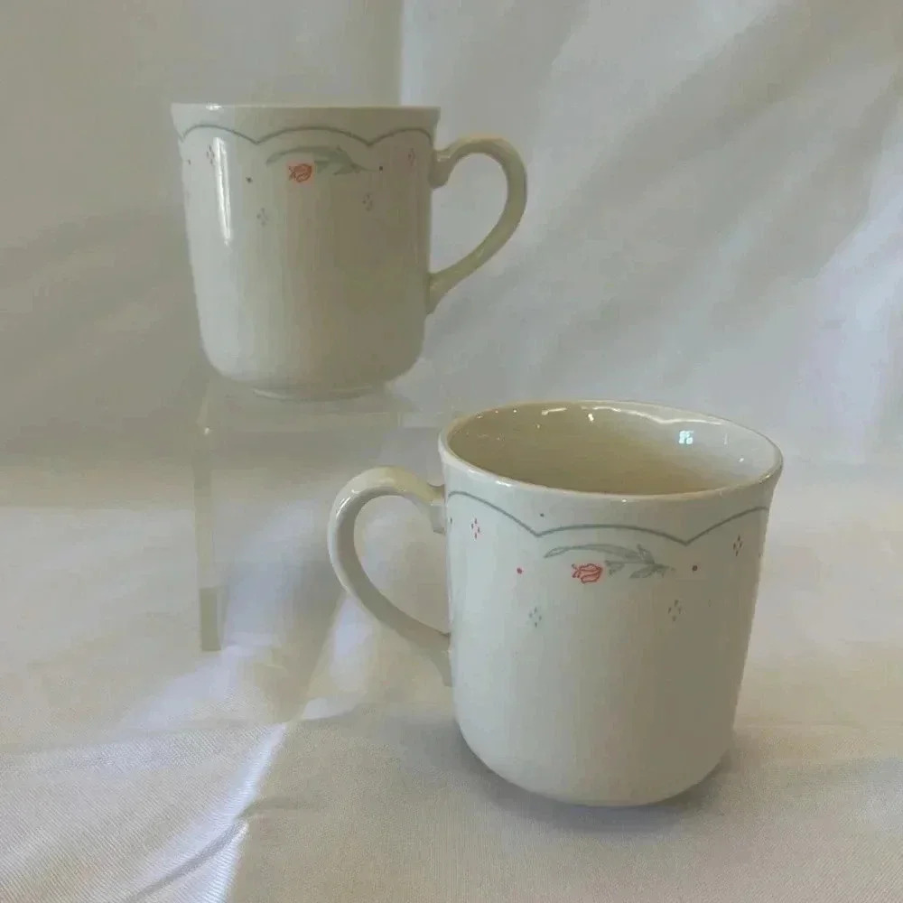 Corelle by Corning Calico Rose Set of 2 Discontinued Cups Made 1985-1993 - Picture 2 of 4
